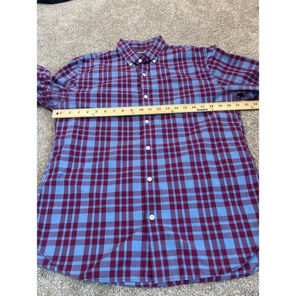 BONOBOS men's plaid casual button up 100% cotton Maroon and pale Blue slim fit L - Picture 5 of 7